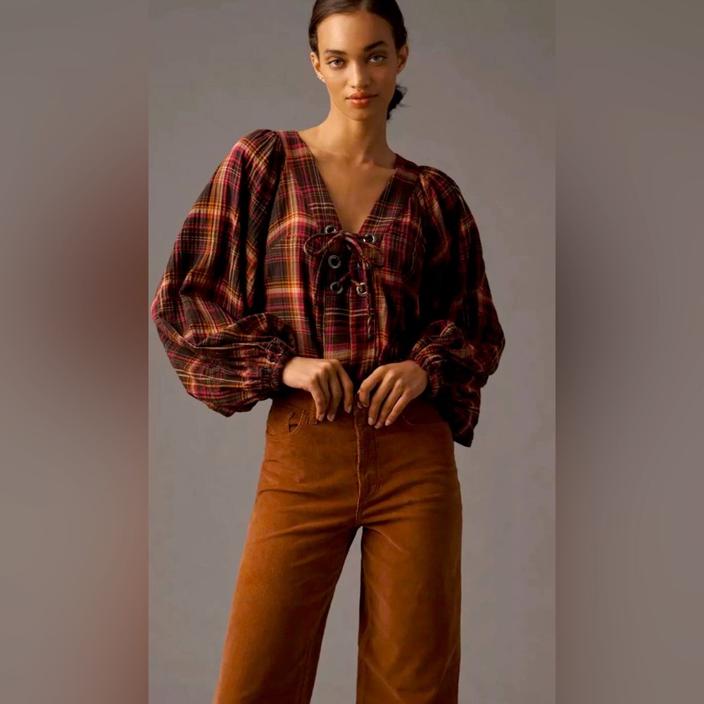Anthropologie Plaid Top NWT size S